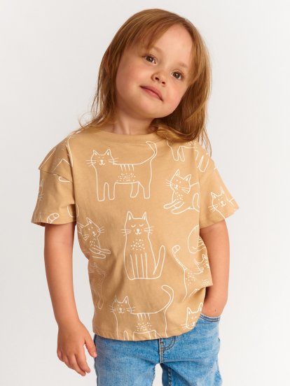 Bavlnené oversize tričko s potlačou mačičiek