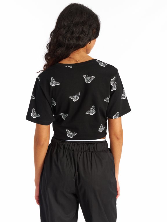 Butterfly print cotton t-shirt