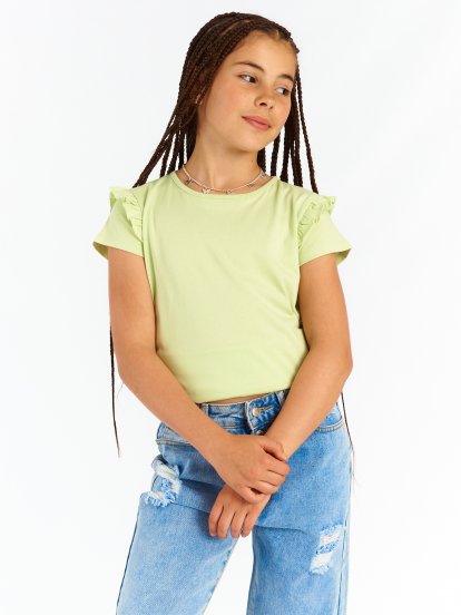 Baumwoll-T-Shirt für Mädchen mit Rüschen