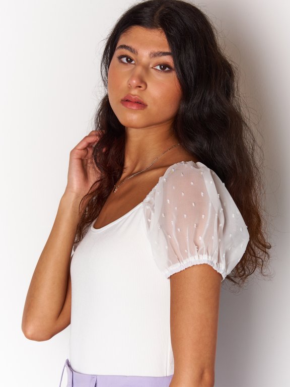 Bodysuit with lace ruffle sleeve