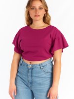 Jednofarebné dámske tričko s volánom plus size