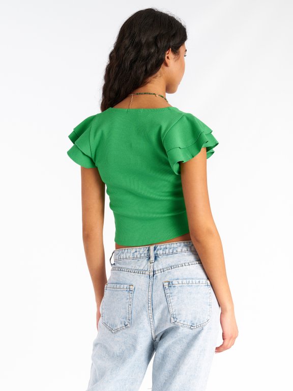 Ribbed crop top with ruffles