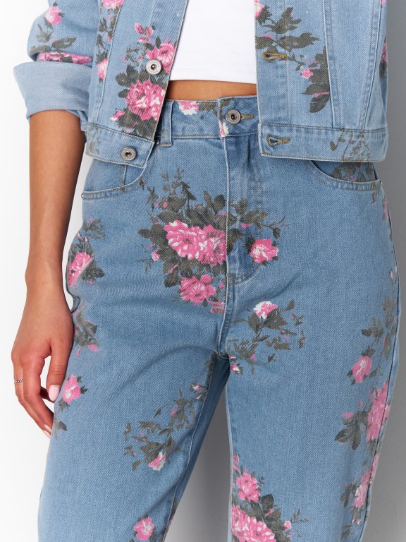 Damskie jeansy mom z kwiatowym nadrukiem