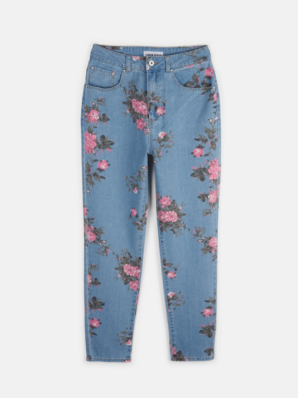 Damskie jeansy mom z kwiatowym nadrukiem
