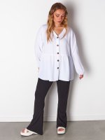 Plus size button down blouse with ruffle