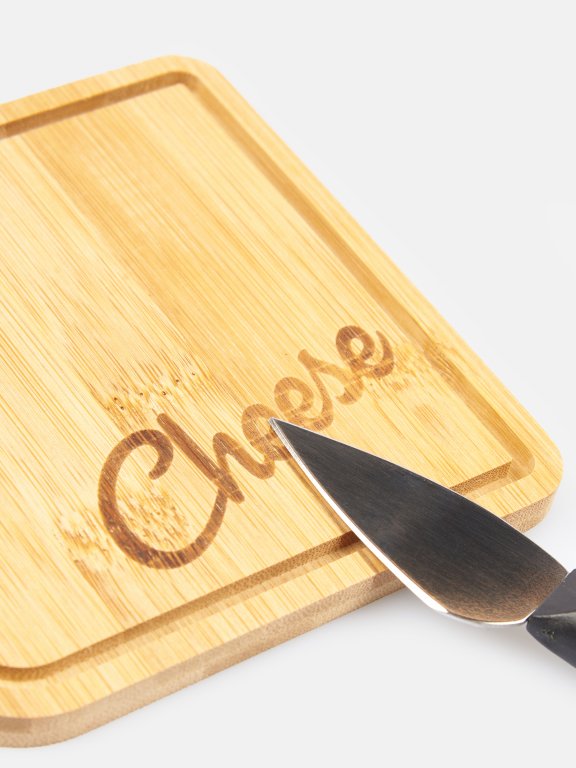 Set of cheese cutting board and knife