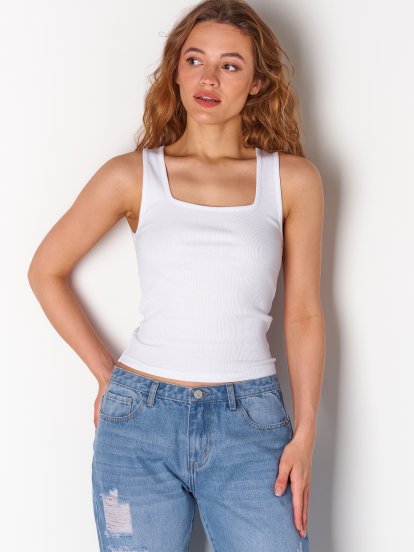 Ribbed cotton top without print