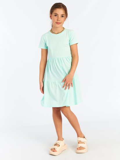 Bawełniana sukienka basic z falbanką dziewczęca