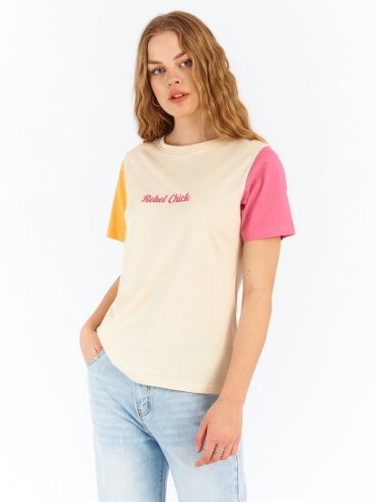 Color block cotton t-shirt
