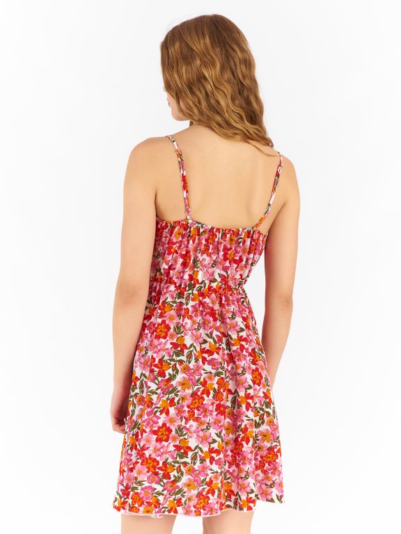 Dámske mini šaty na ramienka s kvetinovou potlačou