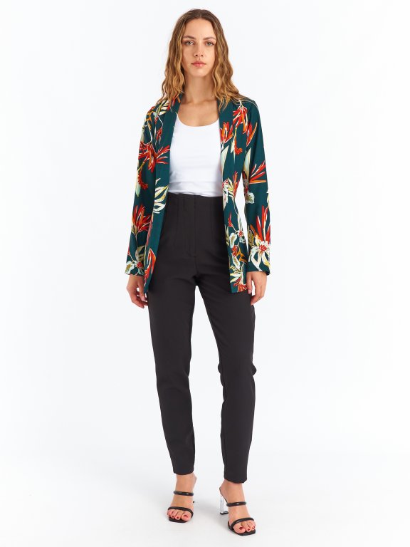 Belted blazer with floral print