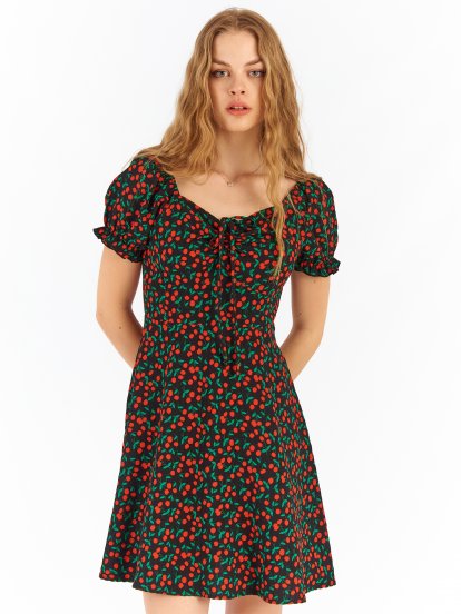Mini šaty s čerešňovým printom dámske