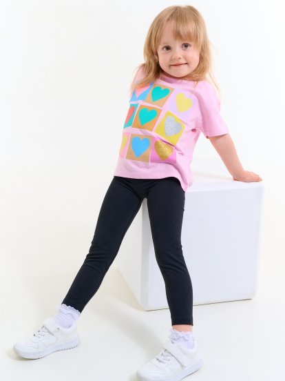 Cotton t-shirt with heart print