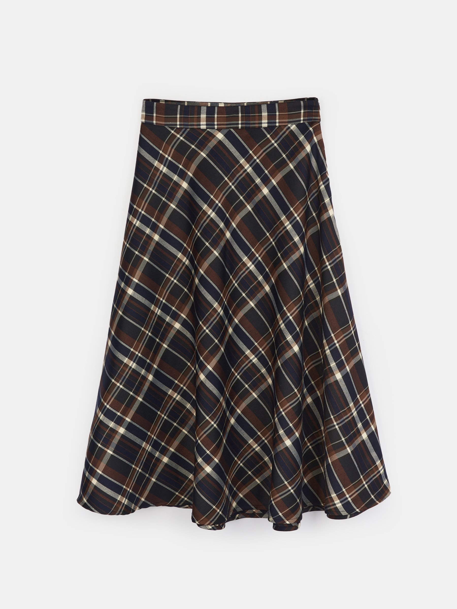 Plaid midi hotsell skirt brown