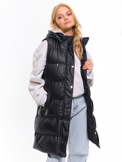 Faux leather longline padded vest