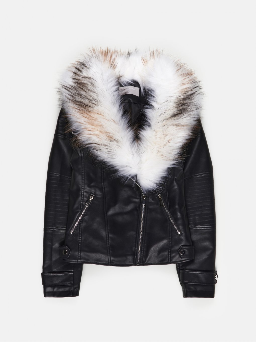 Faux leather light padded jacket with removable faux fur