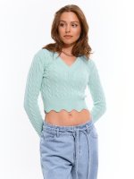 V-neck cable-knit cropped jumper