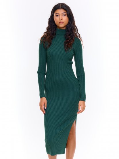 Knitted midi dress with roll neck