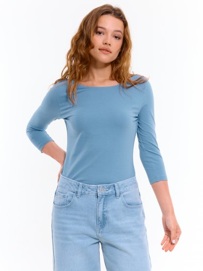 Ženska basic elastična majica s 3/4 rokavi