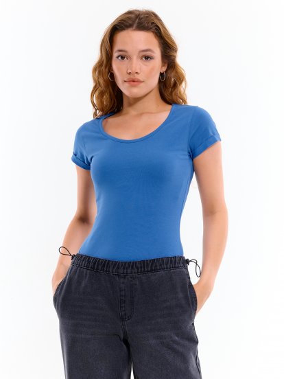 Základné elastické tričko s krátkym rukávom dámske