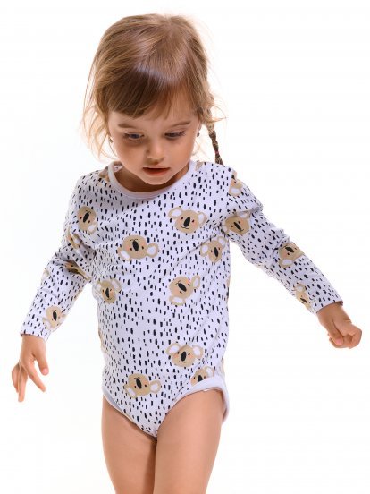Cotton baby bodysuit with koala print