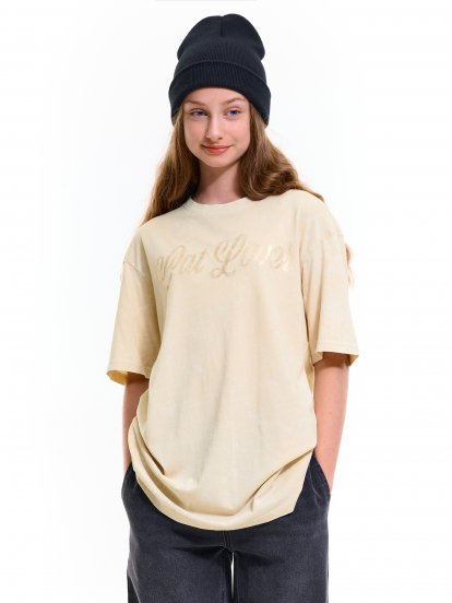 Bavlněné oversize tričko s nápisem dívčí