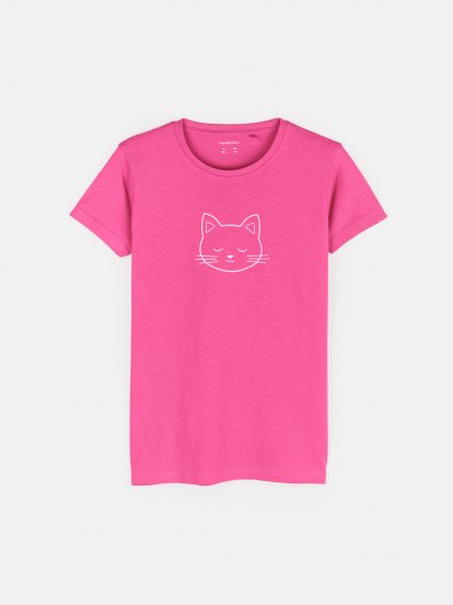 Bavlněné tričko s potiskem kočky dívčí