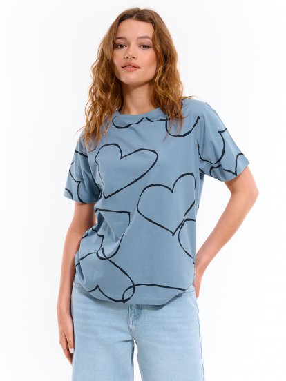 Damska bawełniana koszulka z nadrukiem w serca