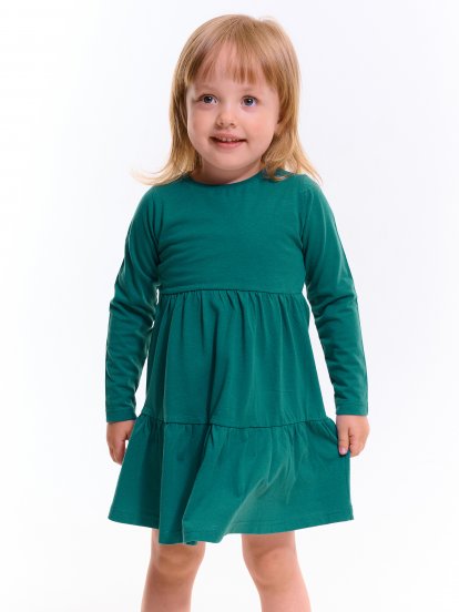 Bawełniana sukienka basic z długim rękawem dla dziewczynki