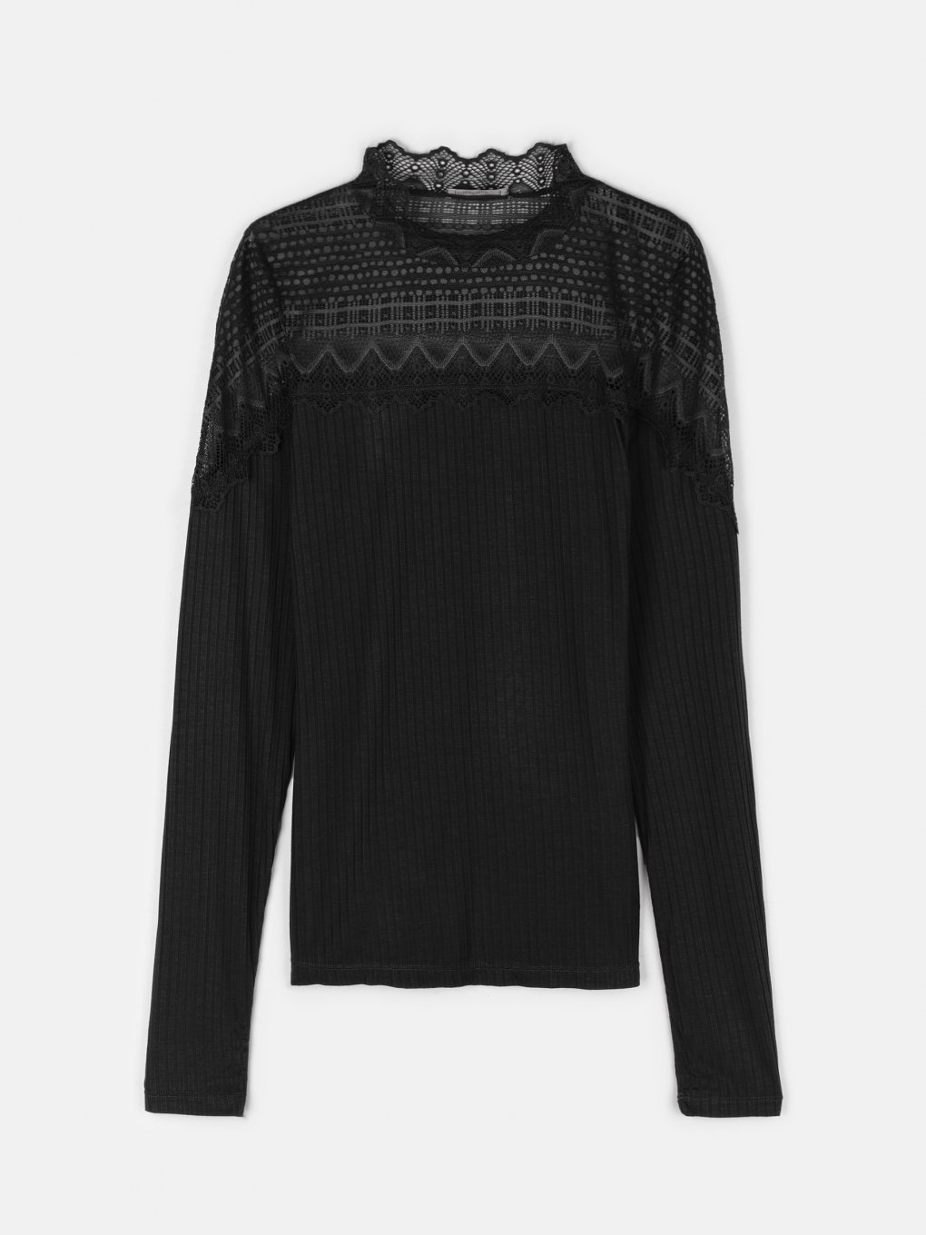 Rollneck T-shirt with long sleeve and lace detail