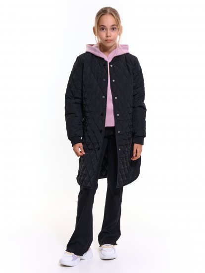 Długa pikowana kurtka przejściowa z guzikami dla dziewczynek