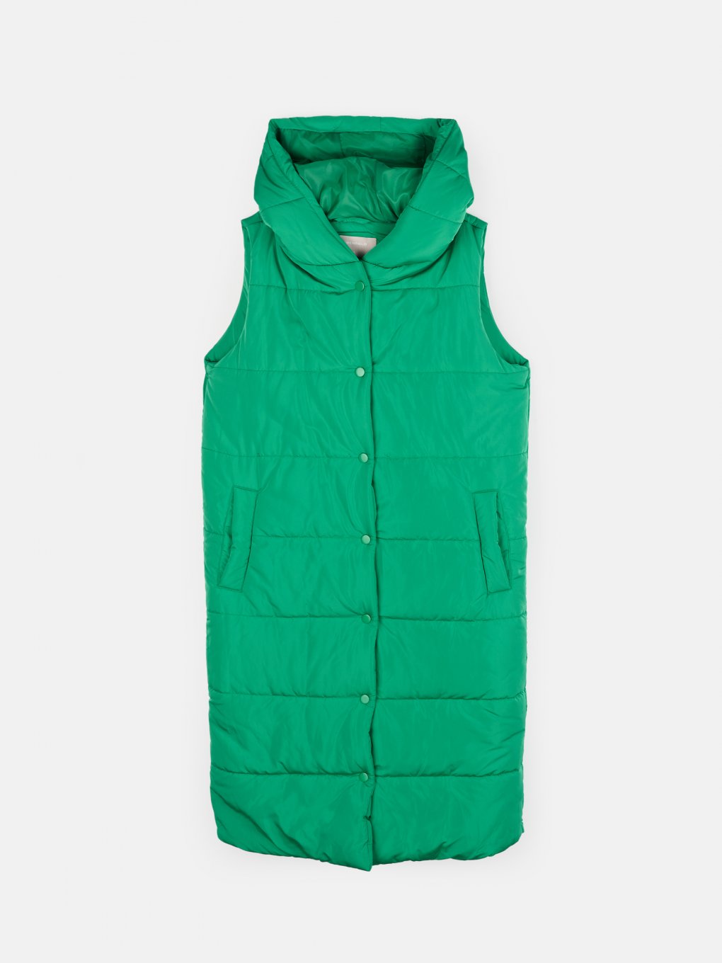 Longline quilted vest with hood