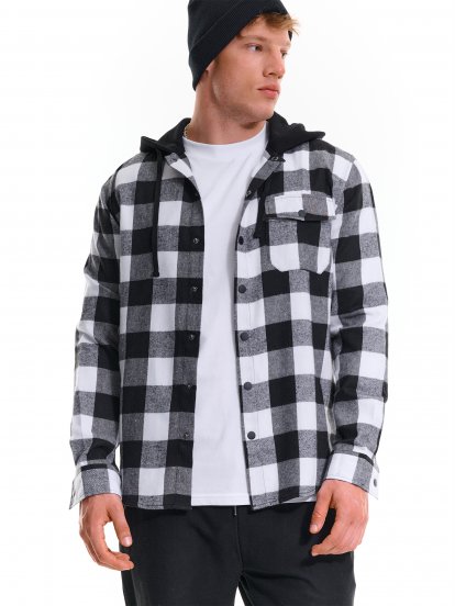 Plaid flannel shirt with hood