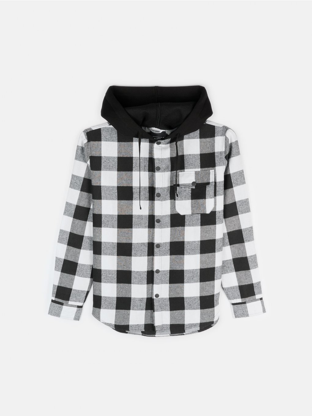 Plaid flannel shirt with hood