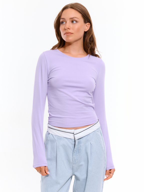 Jednobarevné dámské tričko slim s dlouhým rukávem