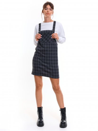 Plaid dungaree skirt