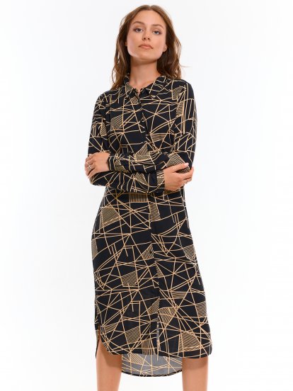 Damska sukienka koszulowa z wiskozy z geometrycznym nadrukiem