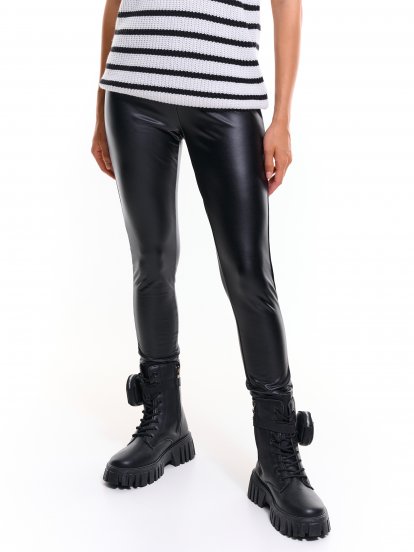 Faux leather skinny trousers with zippers
