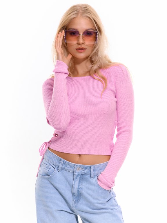 Cropped pullover with side lacing