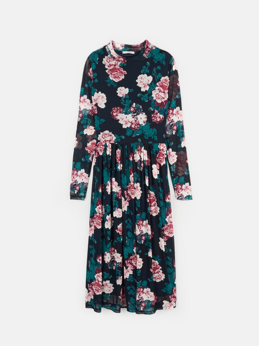 Siateczkowa sukienka midi z kwiatowym nadrukiem