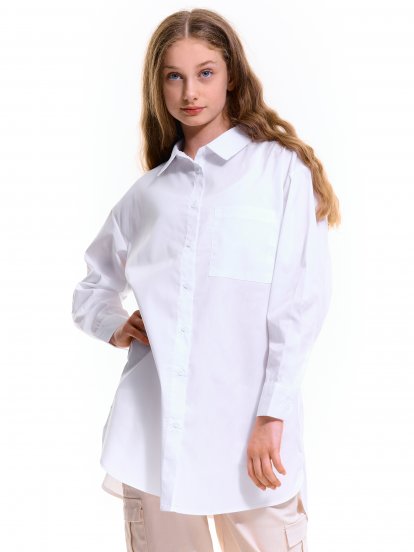 Oversized cotton- blended shirt