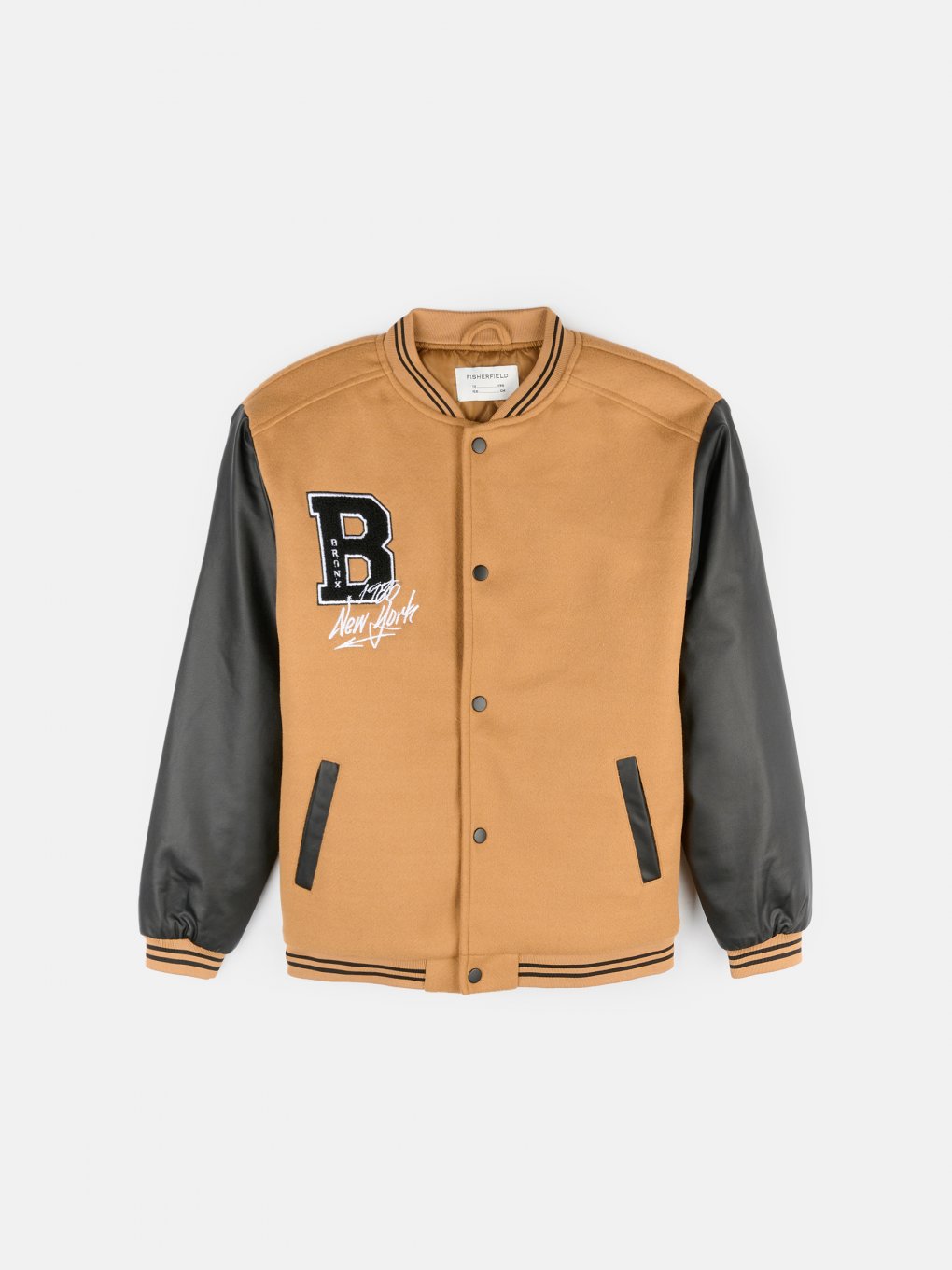 Varsity jacket with faux leather sleeves