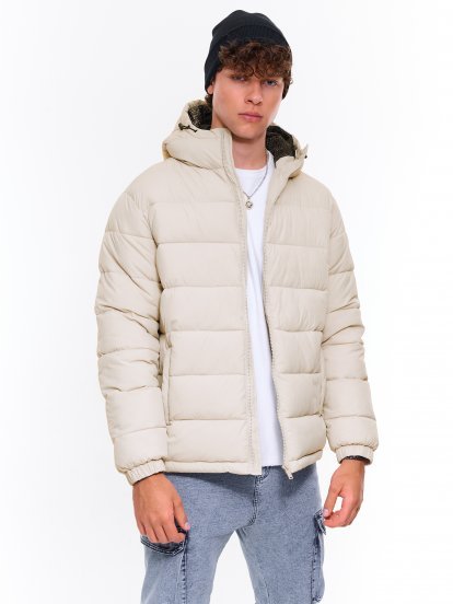 Padded winter jacket with fixed hood
