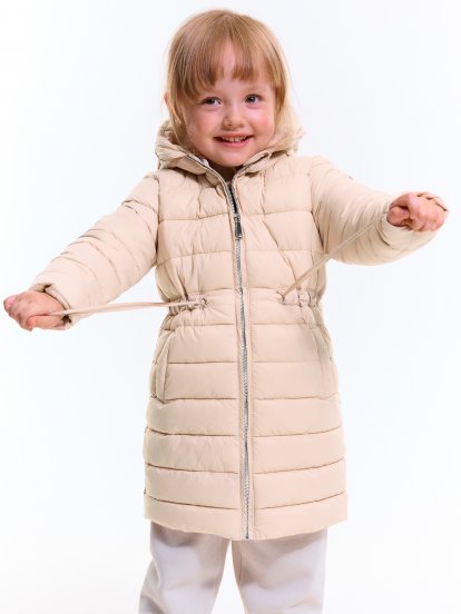 Prošívaná přechodní bunda s kapucí na zip dívčí