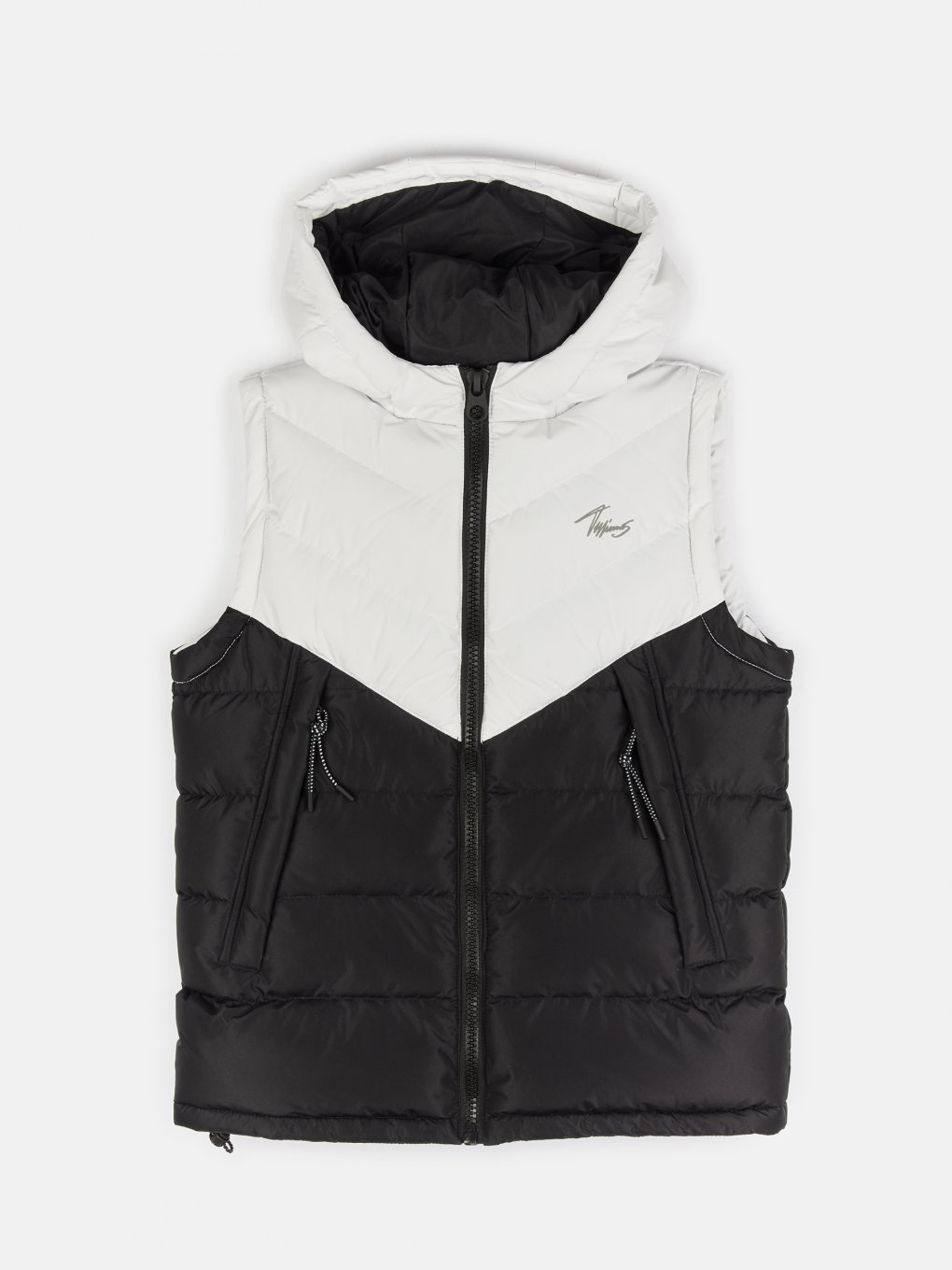 Colour block quilted vest with hood