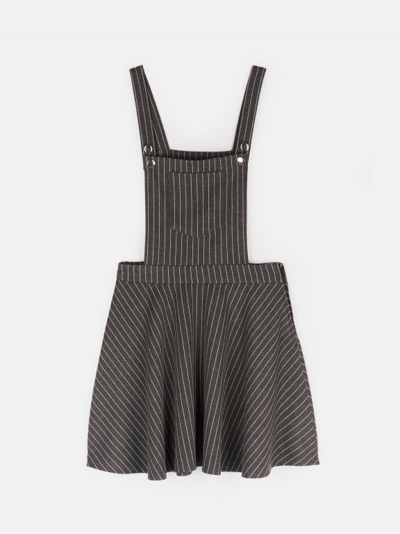 ruffled detail striped dungaree skirt