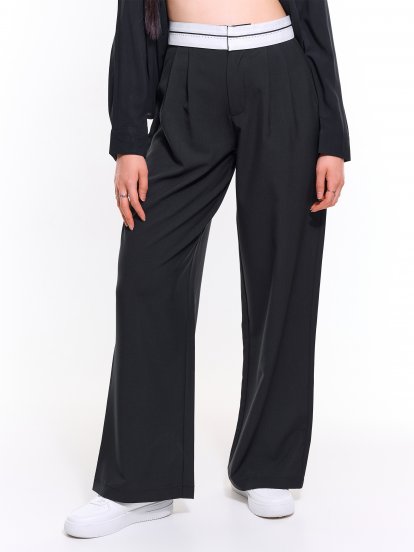 Wide leg trousers with turn-down waist