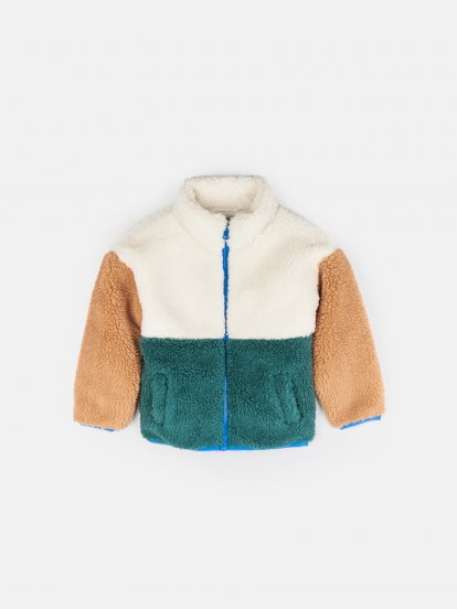 Colour block teddy zip up jacket