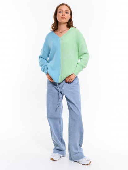 Vícebarevný pulovr s dlouhým rukávem dámský