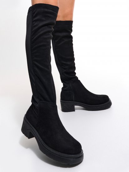 Knee high heel boots with zipper